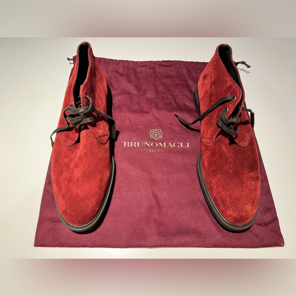 BRUNO MAGLI DARK BURGUNDY  TADDEO CLASSIC CHUKKA SUEDE BOOT-TAUPE